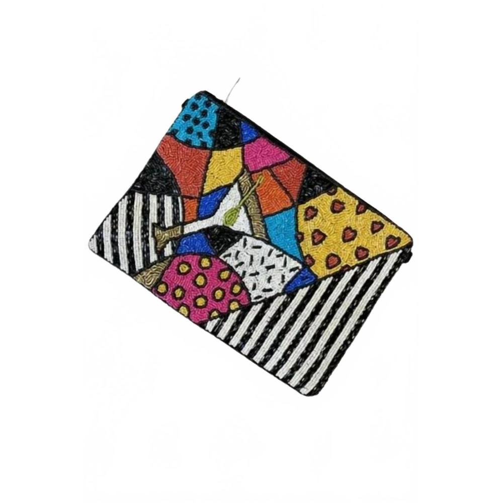 NEW KAYLEE NEW YORK women's martini pop art beaded clutch in black